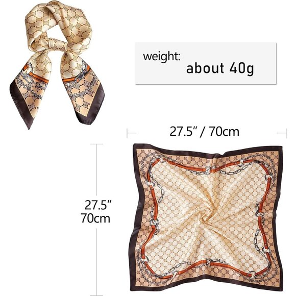 Women Beige Chain Headscarf Satin Bandana Pattern Polyester Breathable Scarves - Picture 4 of 7